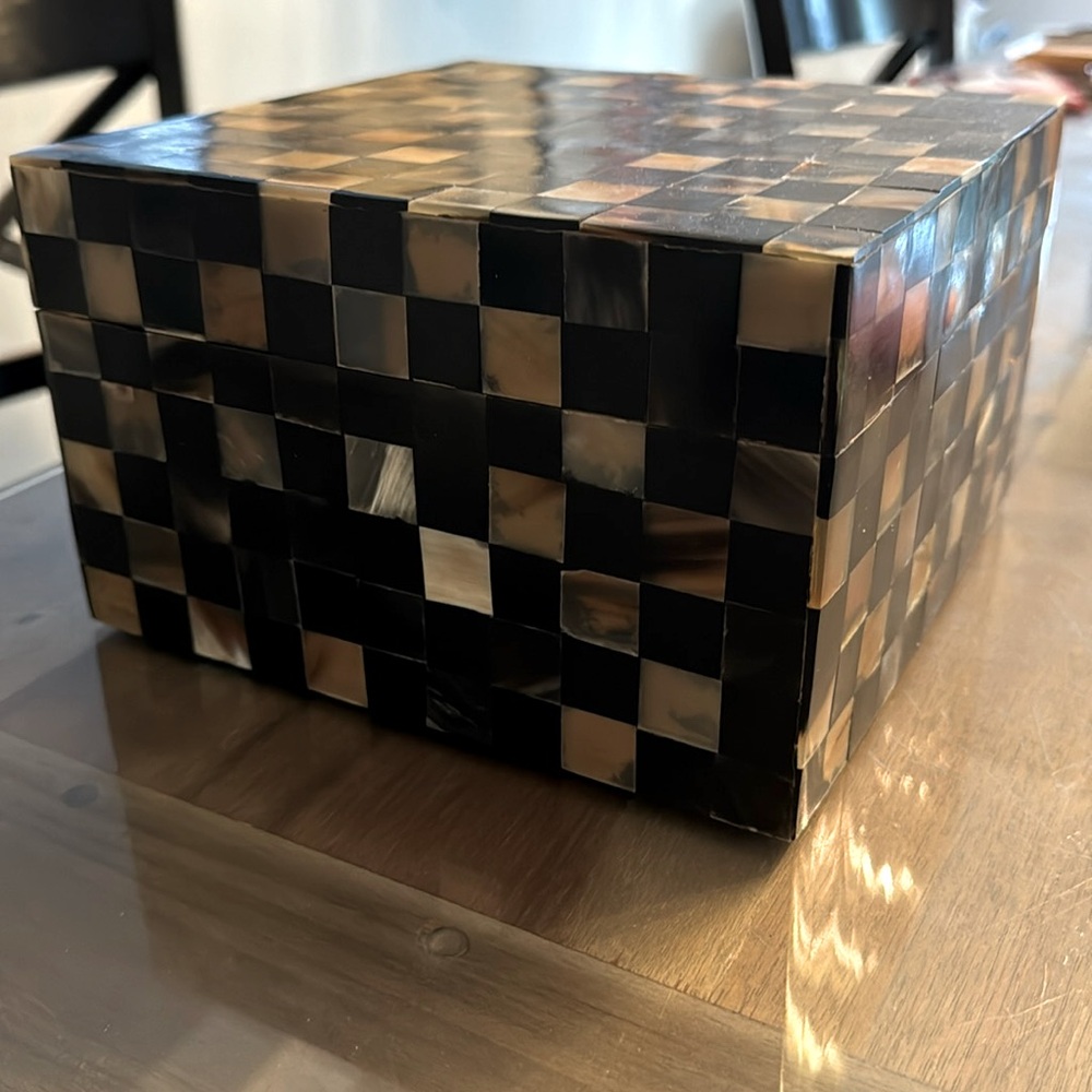 Black, brown and beige decorative tiled box- wood
